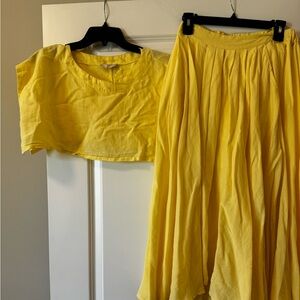 Two piece yellow skirt and crop top set